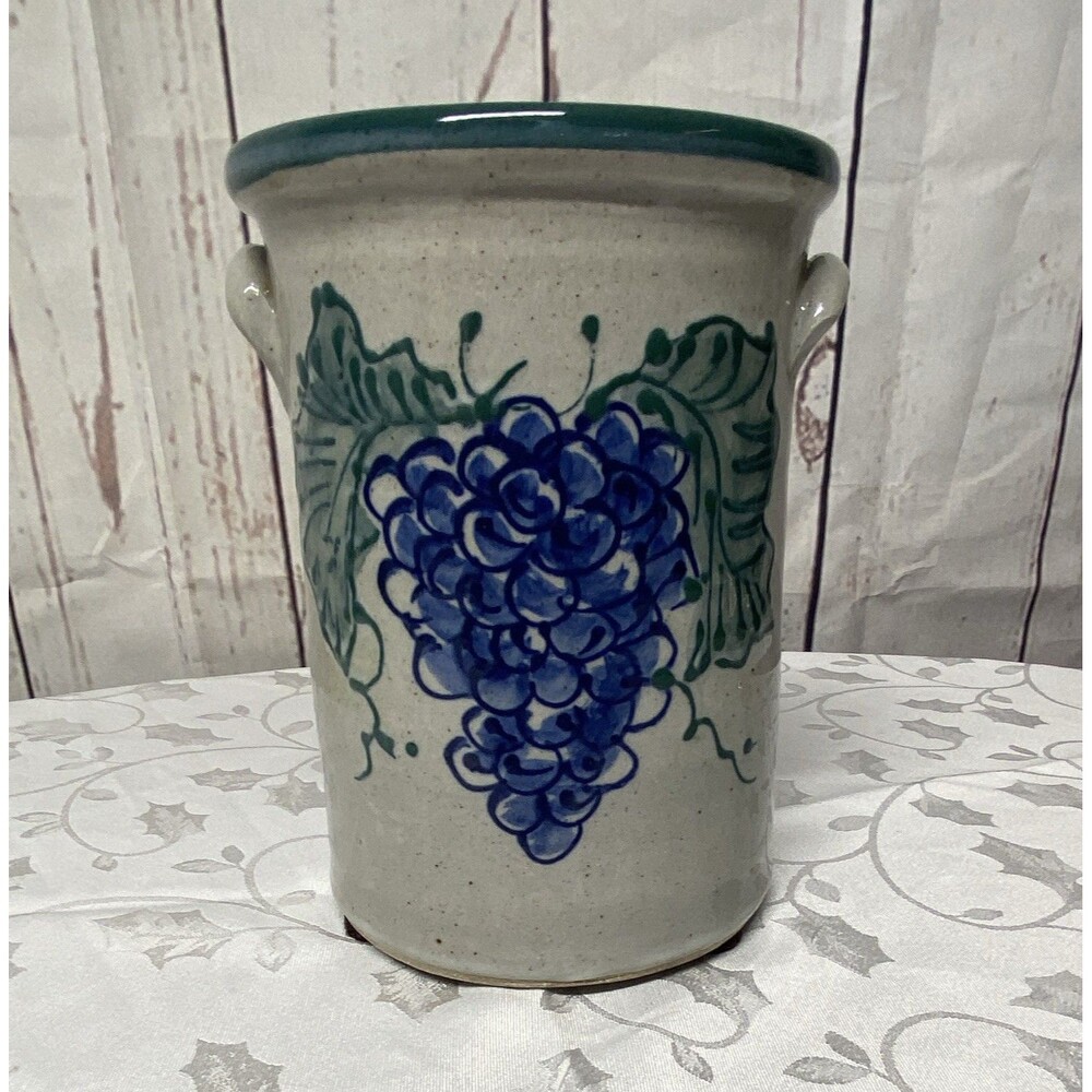 Vintage West Germany Stoneware Crock – Grape & Leaf Design – 9” – Western Stonew